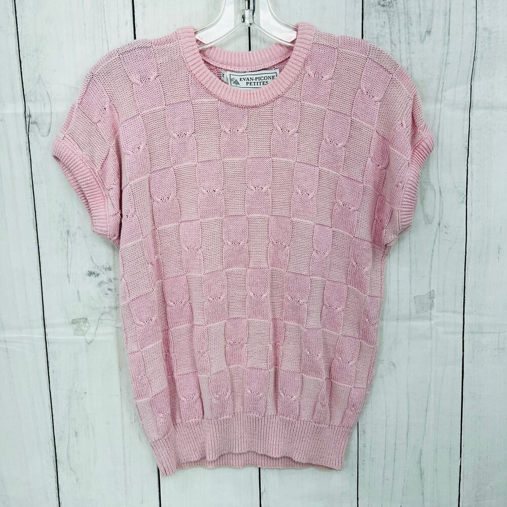 Vintage 80s Evan-Picone Pink Short Sleeve Knit Sweater Top Balletcore Womens M
